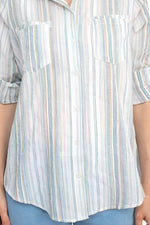 Adyson Parker Collared Button Down 2 Way Sleeve Pockets Multi Color Rayon Shirt - Glamourous Grace