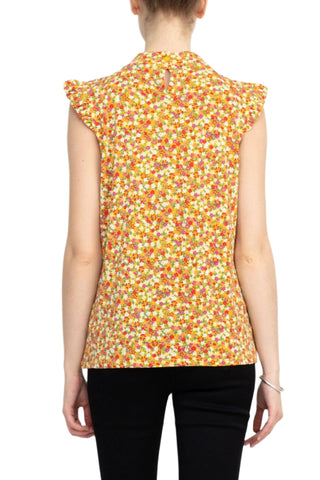 Adrianna Papell Crew Neck Ruffled Cap Sleeve Keyhole Back Stretch Knit Top - By Baano