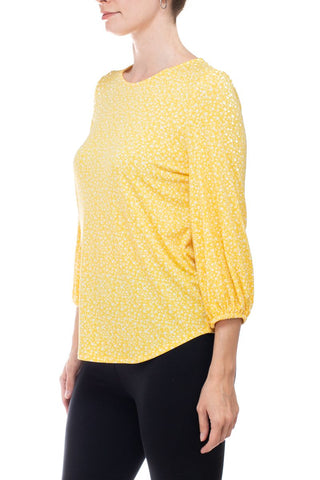 Adrianna Papell Crew Neck 3/4 Sleeve Elastic Cuff Multi Print Keyhole Back Button Closure Knit Top - By Baano