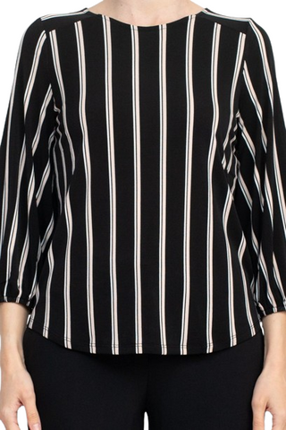 Adrianna Papell Crew Neck 3/4 Sleeve Elastic Cuff Multi Print Keyhole Back Button Closure Knit Top - By Baano