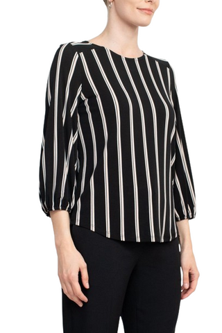 Adrianna Papell Crew Neck 3/4 Sleeve Elastic Cuff Multi Print Keyhole Back Button Closure Knit Top - By Baano