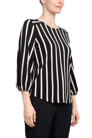 Adrianna Papell Crew Neck 3/4 Sleeve Elastic Cuff Multi Print Keyhole Back Button Closure Knit Top - By Baano