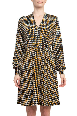 Adrianna Papell V-Neck Long Sleeve Multi Print Jersey Dress - By Baano