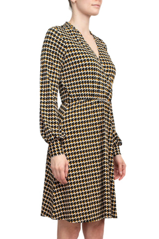 Adrianna Papell V-Neck Long Sleeve Multi Print Jersey Dress - By Baano