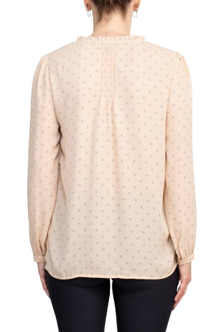 Adrianna Papell Crew Neck Long Sleeves Button Detail Woven Top - By Baano