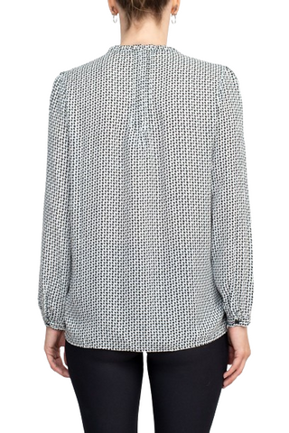 Adrianna Papell Crew Neck Long Sleeves Button Detail Woven Top - By Baano