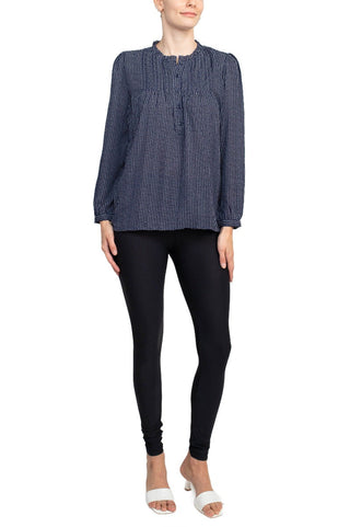 Adrianna Papell Crew Neck Long Sleeves Button Detail Woven Top - By Baano