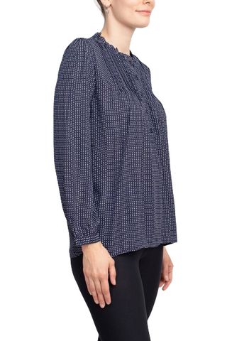 Adrianna Papell Crew Neck Long Sleeves Button Detail Woven Top - By Baano