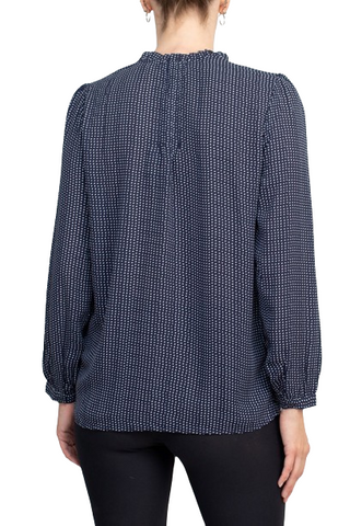 Adrianna Papell Crew Neck Long Sleeves Button Detail Woven Top - By Baano
