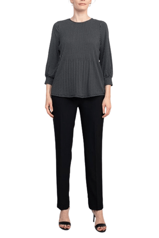 Adrianna Papell Crew Neck 3/4 Sleeves Crepe Top - Glamourous Grace