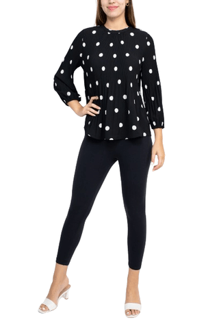 Adrianna Papell Crew Neck 3/4 Sleeve Keyhole Back Ruched Waist Multi Print Woven Top - Glamourous Grace