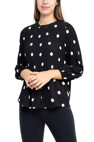 Adrianna Papell Crew Neck 3/4 Sleeve Keyhole Back Ruched Waist Multi Print Woven Top - Glamourous Grace