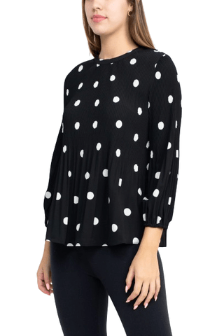 Adrianna Papell Crew Neck 3/4 Sleeve Keyhole Back Ruched Waist Multi Print Woven Top - Glamourous Grace