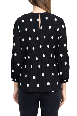 Adrianna Papell Crew Neck 3/4 Sleeve Keyhole Back Ruched Waist Multi Print Woven Top - Glamourous Grace