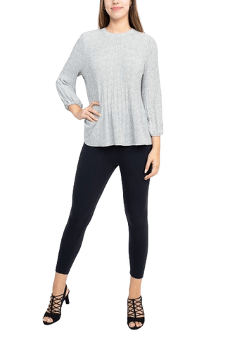 Adrianna Papell Crew Neck 3/4 Sleeve Keyhole Back Ruched Waist Multi Print Woven Top - Glamourous Grace