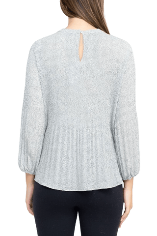 Adrianna Papell Crew Neck 3/4 Sleeve Keyhole Back Ruched Waist Multi Print Woven Top - Glamourous Grace