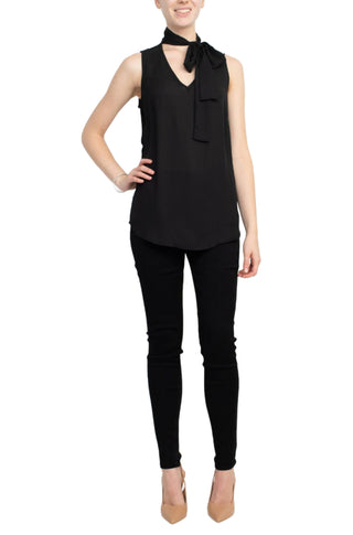 Adrianna Papell Tie Neck Sleeveless Solid Woven Poly Wash Crepe Top - By Baano