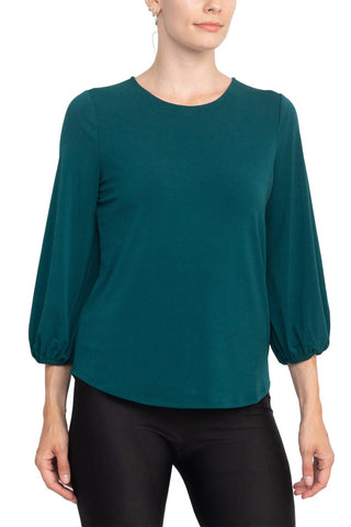 Adrianna Papell Boat Neck Back Button 3/4 Sleeves with Elastic Cuff Crepe Top - By Baano