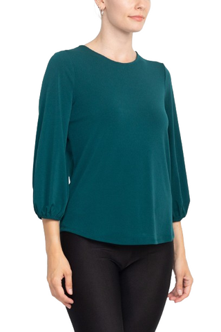 Adrianna Papell Boat Neck Back Button 3/4 Sleeves with Elastic Cuff Crepe Top - By Baano