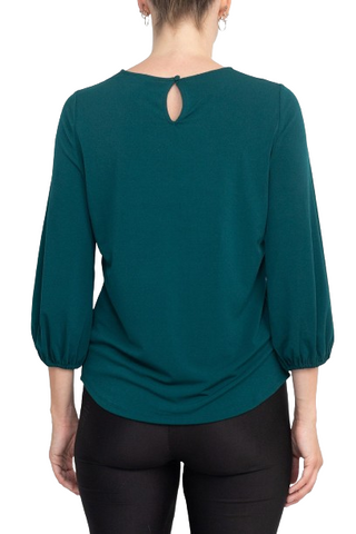 Adrianna Papell Boat Neck Back Button 3/4 Sleeves with Elastic Cuff Crepe Top - By Baano