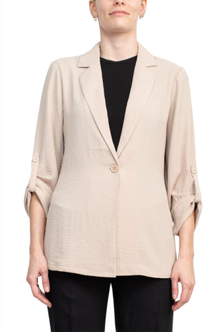Adrianna Papell Notched Lapel Collar Neck One Button 3/4 Sleeve Woven Blazer - By Baano