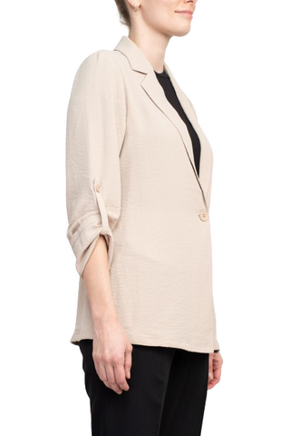 Adrianna Papell Notched Lapel Collar Neck One Button 3/4 Sleeve Woven Blazer - By Baano
