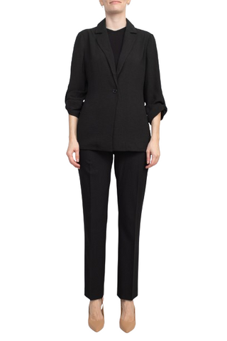 Adrianna Papell Notched Lapel Collar Neck One Button 3/4 Sleeve Woven Blazer - By Baano