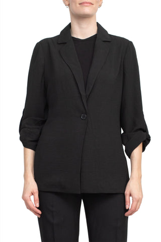 Adrianna Papell Notched Lapel Collar Neck One Button 3/4 Sleeve Woven Blazer - By Baano