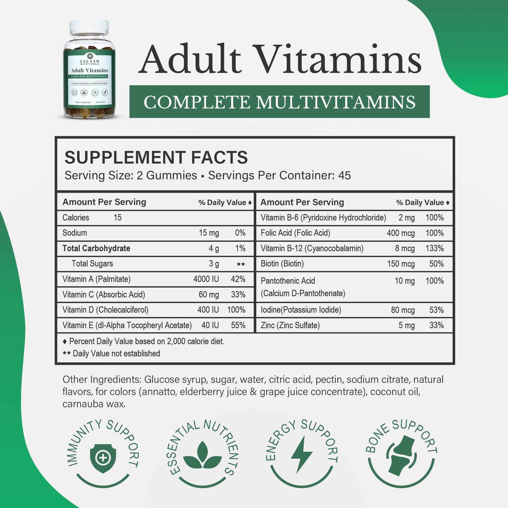 Halal Adult Multivitamin Gummies - Complete Nutrition with Essential Vitamins - 90 Count