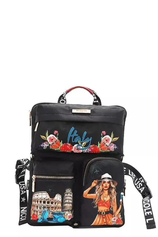 Nicole Lee USA Multi Pocket Travel Backpack Vintage Style