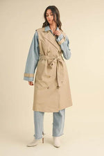 MABLE Layered Look Trench Coat With Denim Jacket - By Baano