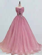 Girls' Strapless Tulle Quinceanera Dress Beaded Lace Applique Ball Gown
