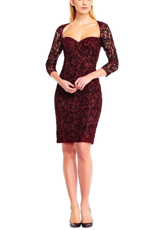Aidan Mattox Queen Anne Neck 3/4 Sleeve Piping Detail Bodycon Zipper Back Cutout Back - Glamourous Grace