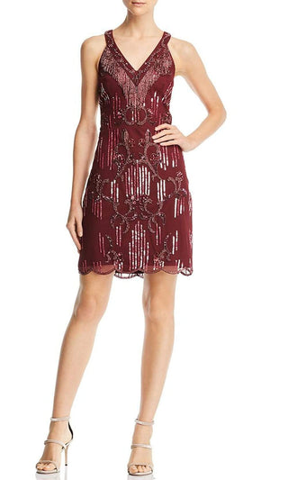 Aidan Mattox V-Neck Sleeveless Zipper Back Embellished Mesh Dress - By Baano