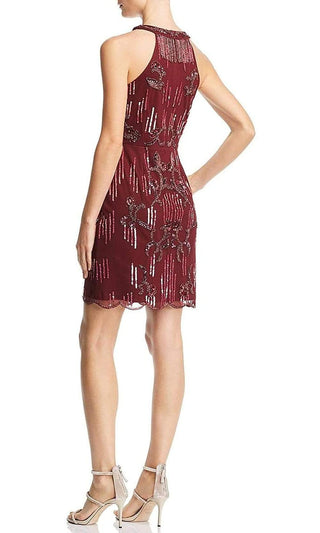 Aidan Mattox V-Neck Sleeveless Zipper Back Embellished Mesh Dress - By Baano