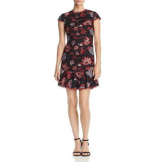 Aidan by Aidan Mattox Crew Neck Cap Sleeve Sheath Zipper Back Floral Embroidered Dress - By Baano