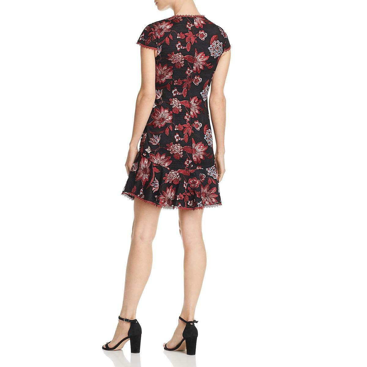 Aidan by Aidan Mattox Crew Neck Cap Sleeve Sheath Zipper Back Floral Embroidered Dress - Glamourous Grace