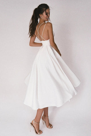 Aisle Soft White Satin Midi Dress - By Baano