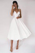 Aisle Soft White Satin Midi Dress - By Baano