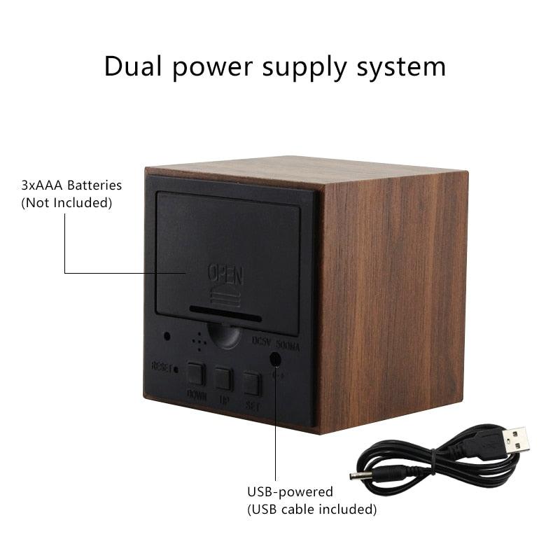 Alarm Clock LED Wooden Watch Digital Alarm Clock with Wooden Electronic LED Time Display 3 Alarm Settings Humidity & Temperature Detect Wood Made Electric Clocks Table Voice Control Digital Wood USB/AAA Powered Electronic Desktop Clocks Stevvex