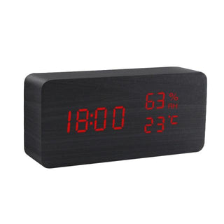 Alarm Clock LED Wooden Watch Digital Alarm Clock with Wooden Electronic LED Time Display 3 Alarm Settings Humidity & Temperature Detect Wood Made Electric Clocks Table Voice Control Digital Wood USB/AAA Powered Electronic Desktop Clocks Stevvex