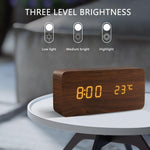 Alarm Clock LED Wooden Watch Digital Alarm Clock with Wooden Electronic LED Time Display 3 Alarm Settings Humidity & Temperature Detect Wood Made Electric Clocks Table Voice Control Digital Wood USB/AAA Powered Electronic Desktop Clocks Stevvex