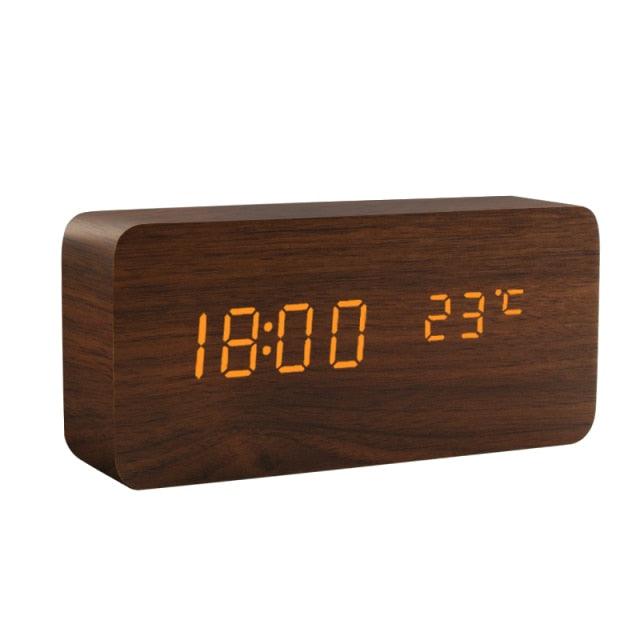 Alarm Clock LED Wooden Watch Digital Alarm Clock with Wooden Electronic LED Time Display 3 Alarm Settings Humidity & Temperature Detect Wood Made Electric Clocks Table Voice Control Digital Wood USB/AAA Powered Electronic Desktop Clocks Stevvex