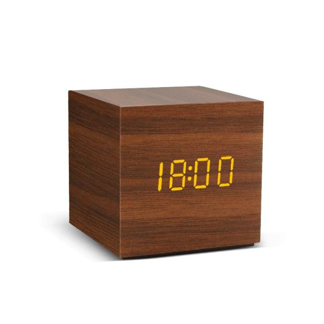 Alarm Clock LED Wooden Watch Digital Alarm Clock with Wooden Electronic LED Time Display 3 Alarm Settings Humidity & Temperature Detect Wood Made Electric Clocks Table Voice Control Digital Wood USB/AAA Powered Electronic Desktop Clocks Stevvex