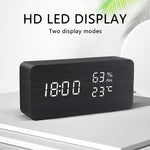 Alarm Clock LED Wooden Watch Digital Alarm Clock with Wooden Electronic LED Time Display 3 Alarm Settings Humidity & Temperature Detect Wood Made Electric Clocks Table Voice Control Digital Wood USB/AAA Powered Electronic Desktop Clocks Stevvex
