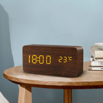 Alarm Clock LED Wooden Watch Digital Alarm Clock with Wooden Electronic LED Time Display 3 Alarm Settings Humidity & Temperature Detect Wood Made Electric Clocks Table Voice Control Digital Wood USB/AAA Powered Electronic Desktop Clocks Stevvex