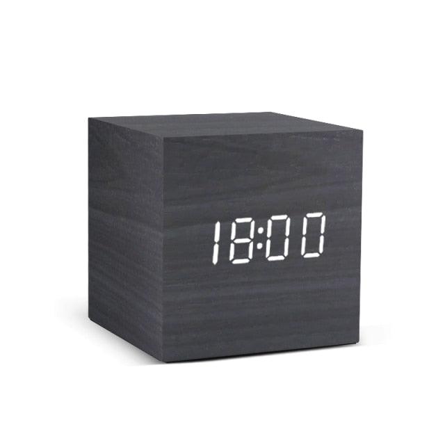Alarm Clock LED Wooden Watch Digital Alarm Clock with Wooden Electronic LED Time Display 3 Alarm Settings Humidity & Temperature Detect Wood Made Electric Clocks Table Voice Control Digital Wood USB/AAA Powered Electronic Desktop Clocks Stevvex