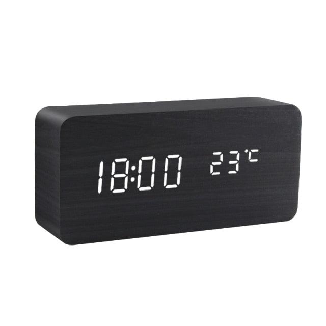 Alarm Clock LED Wooden Watch Digital Alarm Clock with Wooden Electronic LED Time Display 3 Alarm Settings Humidity & Temperature Detect Wood Made Electric Clocks Table Voice Control Digital Wood USB/AAA Powered Electronic Desktop Clocks Stevvex