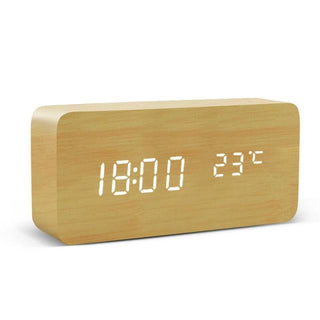 Alarm Clock LED Wooden Watch Digital Alarm Clock with Wooden Electronic LED Time Display 3 Alarm Settings Humidity & Temperature Detect Wood Made Electric Clocks Table Voice Control Digital Wood USB/AAA Powered Electronic Desktop Clocks Stevvex
