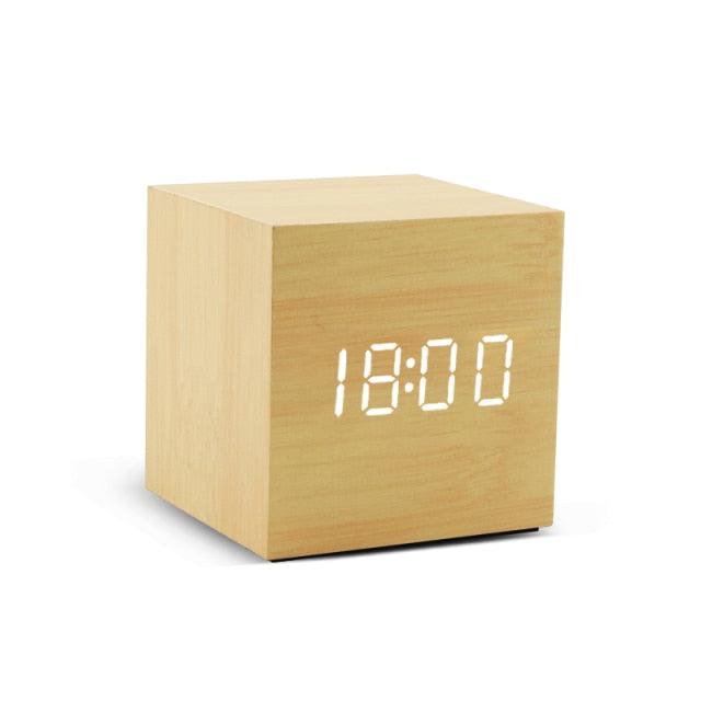 Alarm Clock LED Wooden Watch Digital Alarm Clock with Wooden Electronic LED Time Display 3 Alarm Settings Humidity & Temperature Detect Wood Made Electric Clocks Table Voice Control Digital Wood USB/AAA Powered Electronic Desktop Clocks Stevvex